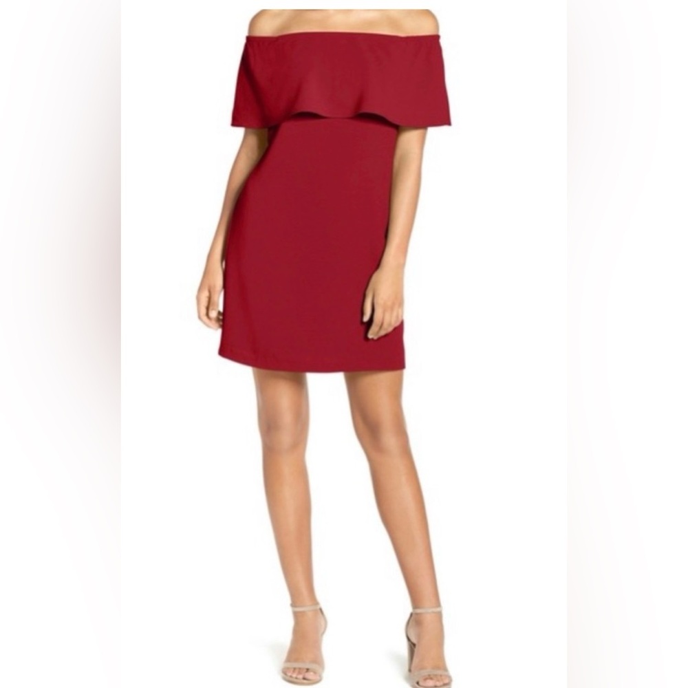 Charles Henry Burgundy Off-Shoulder Mini Dress